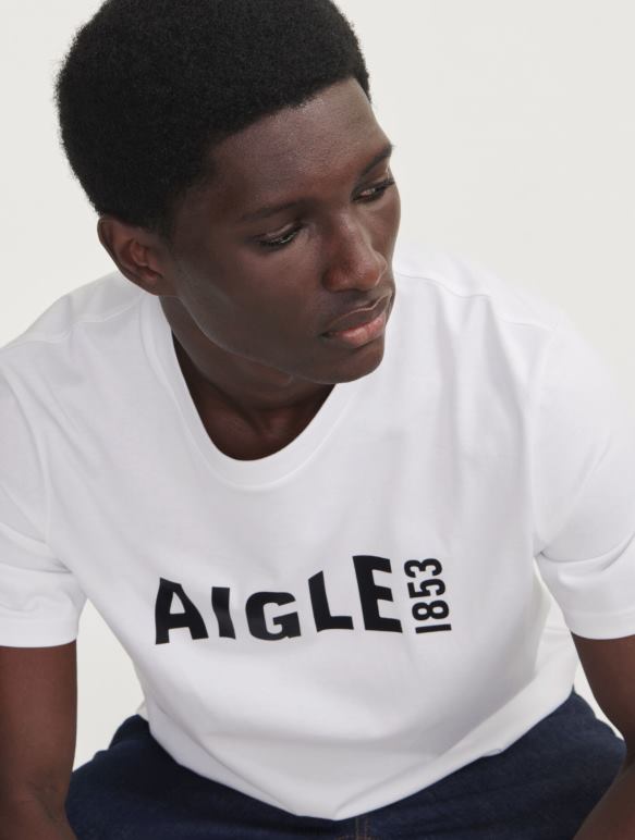 Hommes blanc Aigle t-shirt imprimé à col rond en pyratex vêtements 2F486152