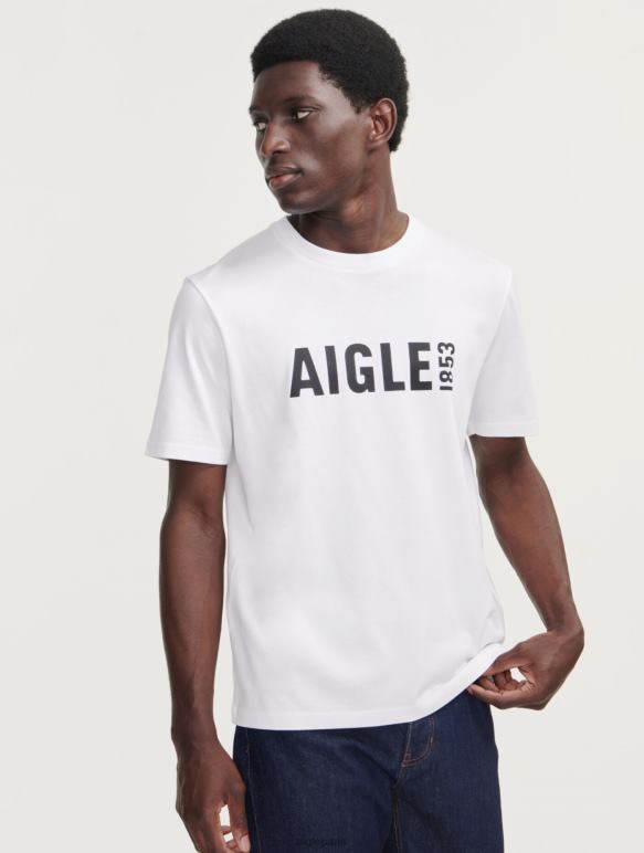 Hommes blanc Aigle t-shirt imprimé à col rond en pyratex vêtements 2F486152