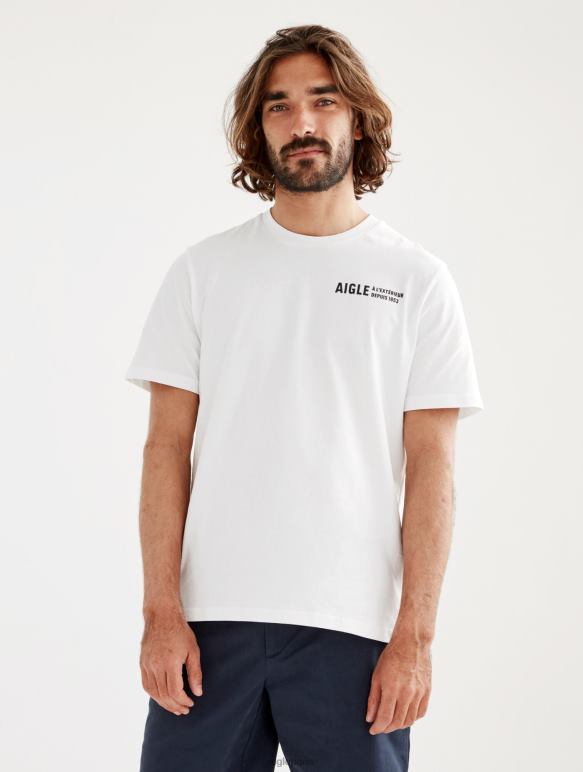 Hommes blanc Aigle t-shirt imprimé à col rond vêtements 2F486115
