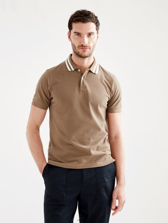 Hommes cappuccino Aigle polo à manches courtes et col à double bande vêtements 2F48625