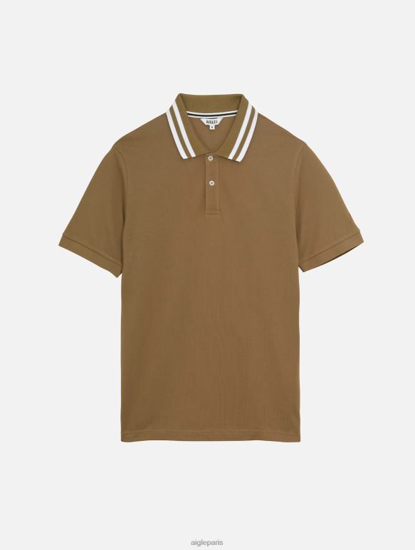Hommes cappuccino Aigle polo à manches courtes et col à double bande vêtements 2F48625