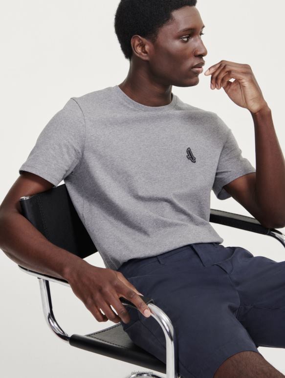 Hommes gris chiné Aigle t-shirt à col rond vêtements 2F48668
