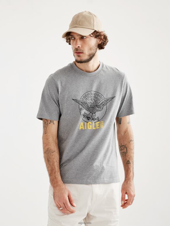 Hommes gris chiné Aigle t-shirt imprimé à col rond vêtements 2F48654