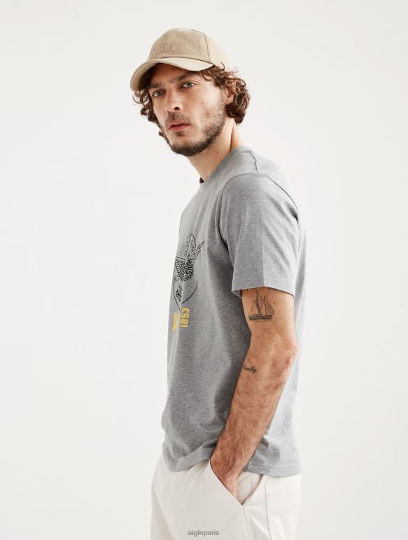 Hommes gris chiné Aigle t-shirt imprimé à col rond vêtements 2F48654
