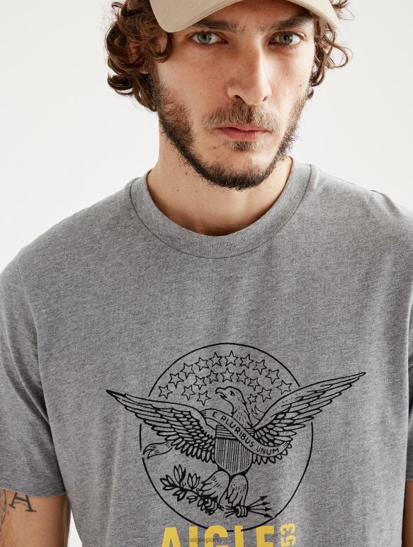 Hommes gris chiné Aigle t-shirt imprimé à col rond vêtements 2F48654