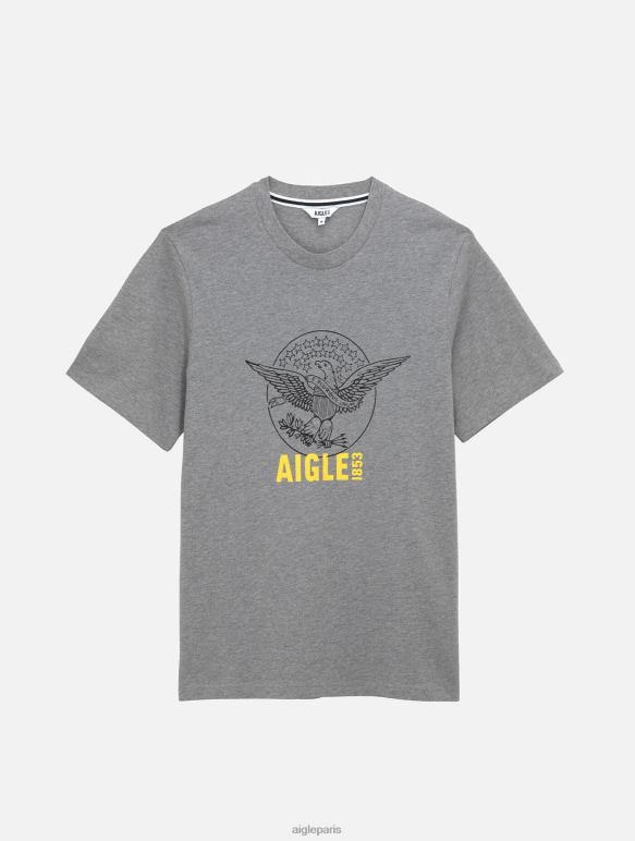 Hommes gris chiné Aigle t-shirt imprimé à col rond vêtements 2F48654