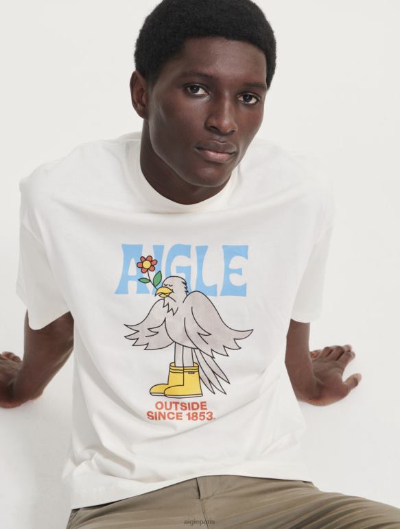 Hommes lait Aigle t-shirt imprimé à col rond vêtements 2F486117