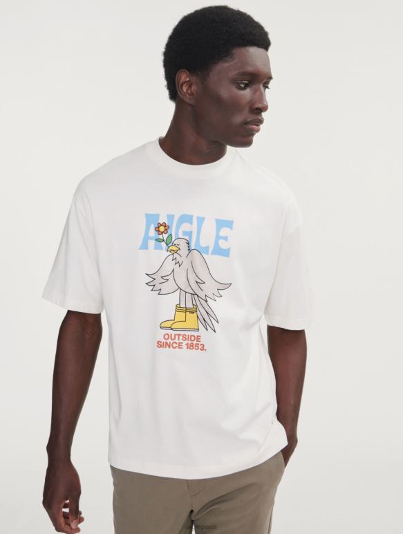 Hommes lait Aigle t-shirt imprimé à col rond vêtements 2F486117