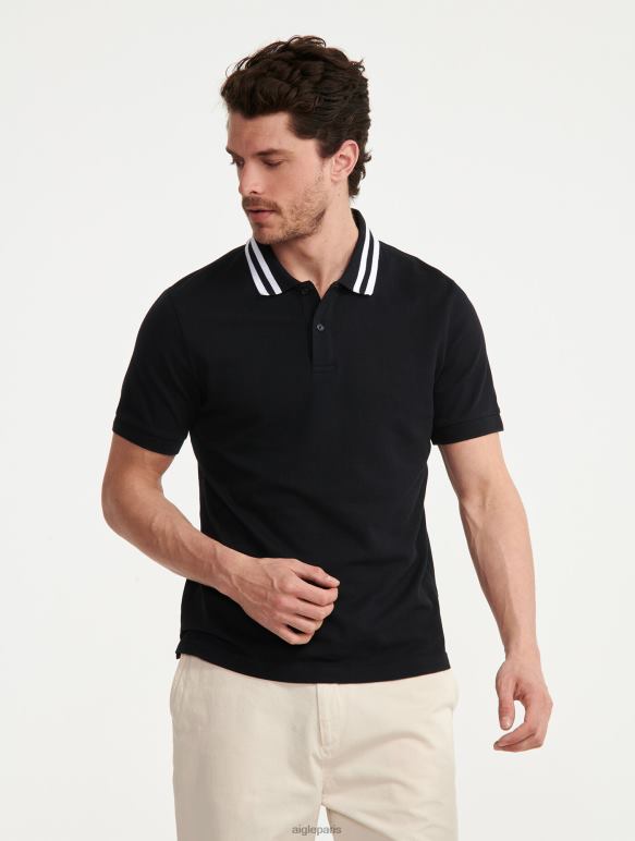Hommes noir Aigle polo à manches courtes et col à double bande vêtements 2F486121