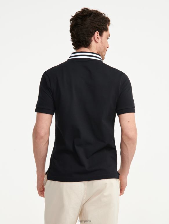 Hommes noir Aigle polo à manches courtes et col à double bande vêtements 2F486121