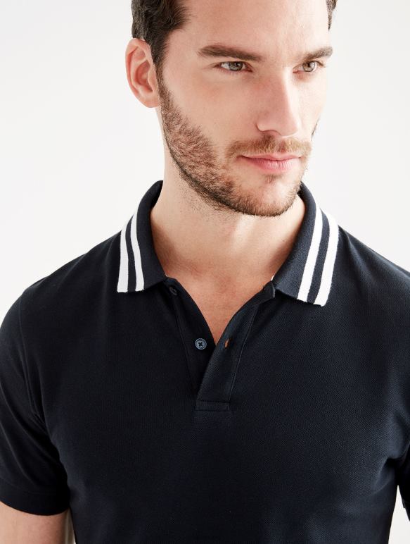 Hommes noir Aigle polo à manches courtes et col à double bande vêtements 2F486121