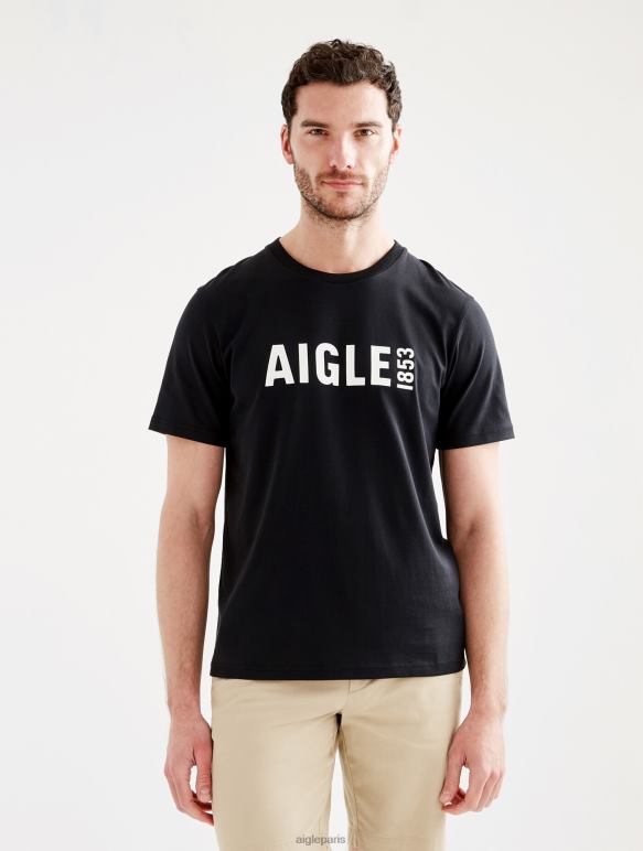Hommes noir Aigle t-shirt imprimé à col rond en pyratex vêtements 2F48669