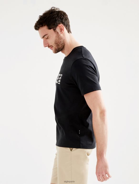Hommes noir Aigle t-shirt imprimé à col rond en pyratex vêtements 2F48669