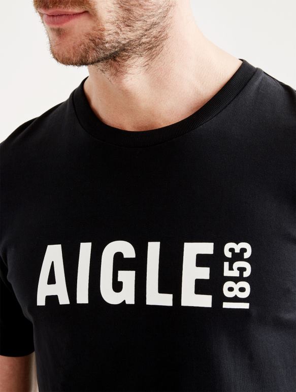Hommes noir Aigle t-shirt imprimé à col rond en pyratex vêtements 2F48669