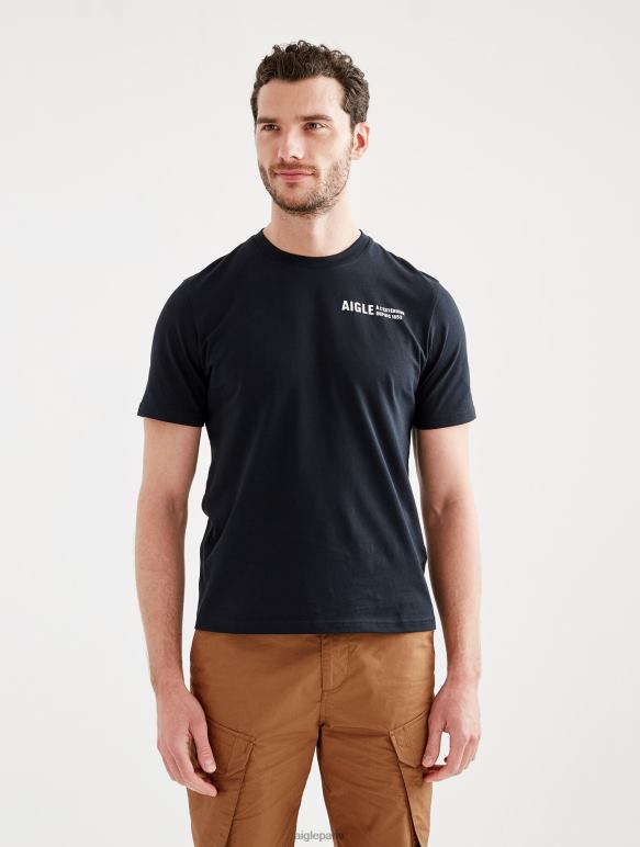 Hommes noir Aigle t-shirt imprimé à col rond vêtements 2F486103
