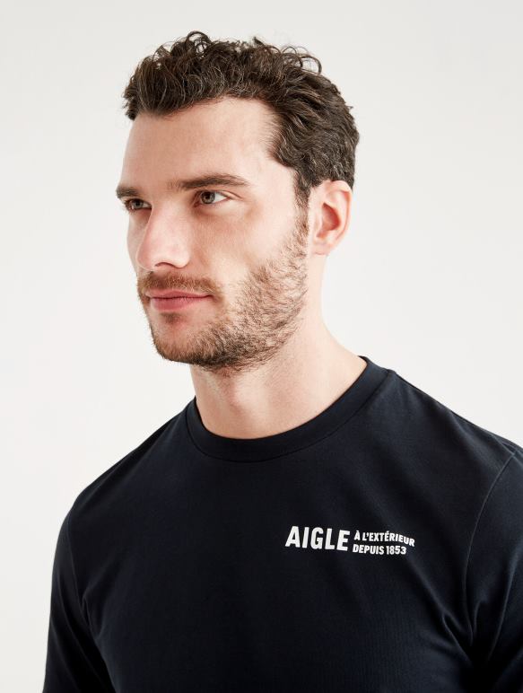 Hommes noir Aigle t-shirt imprimé à col rond vêtements 2F486103