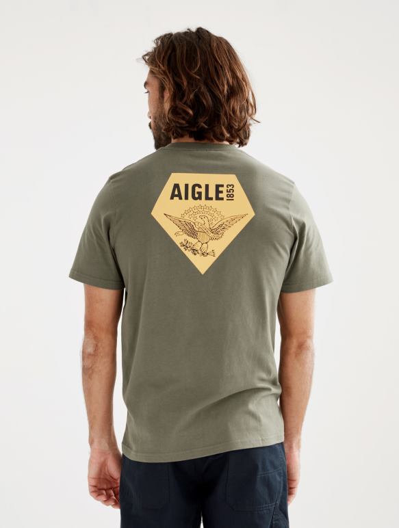 Hommes taillis Aigle t-shirt imprimé à col rond vêtements 2F486146