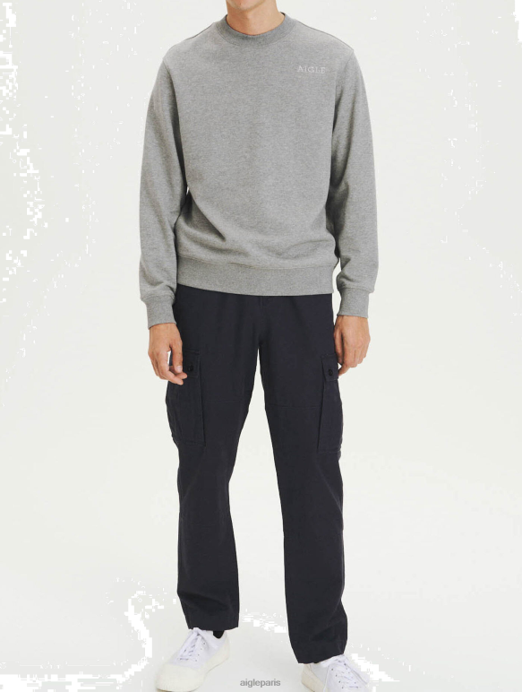Hommes gris chiné Aigle sweat à col rond en coton biologique vêtements 2F48692