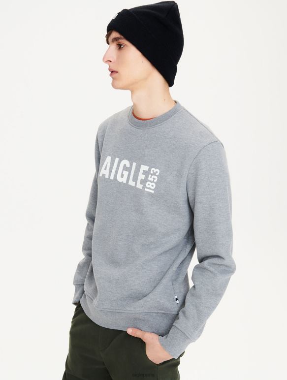 Hommes gris chiné Aigle sweat-shirt ras du cou imprimé brossé vêtements 2F48678