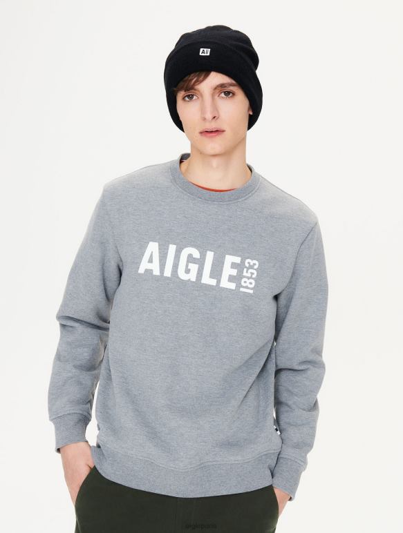 Hommes gris chiné Aigle sweat-shirt ras du cou imprimé brossé vêtements 2F48678