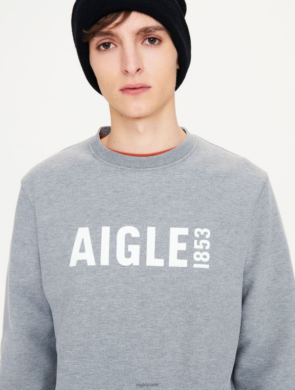 Hommes gris chiné Aigle sweat-shirt ras du cou imprimé brossé vêtements 2F48678