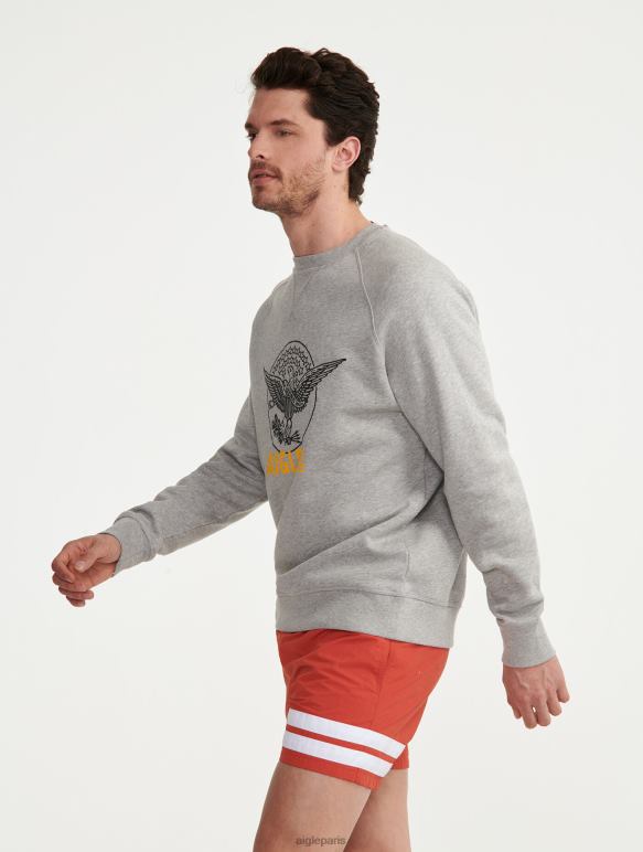 Hommes gris chiné clair Aigle sweat-shirt à col rond brodé vêtements 2F48682