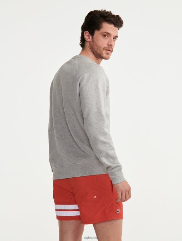 Hommes gris chiné clair Aigle sweat-shirt à col rond brodé vêtements 2F48682