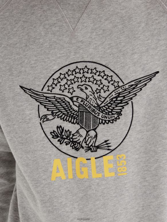 Hommes gris chiné clair Aigle sweat-shirt à col rond brodé vêtements 2F48682