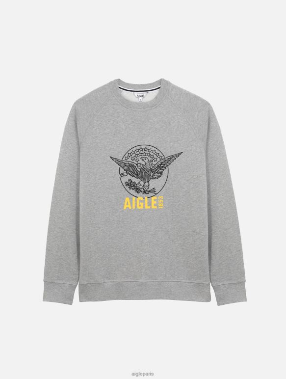 Hommes gris chiné clair Aigle sweat-shirt à col rond brodé vêtements 2F48682
