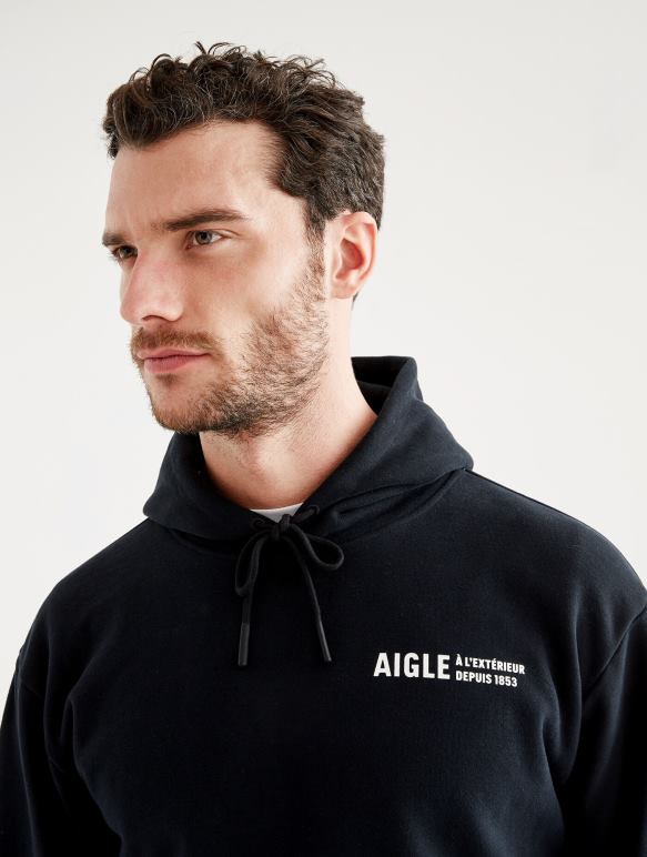 Hommes noir Aigle sweat à capuche imprimé vêtements 2F48638